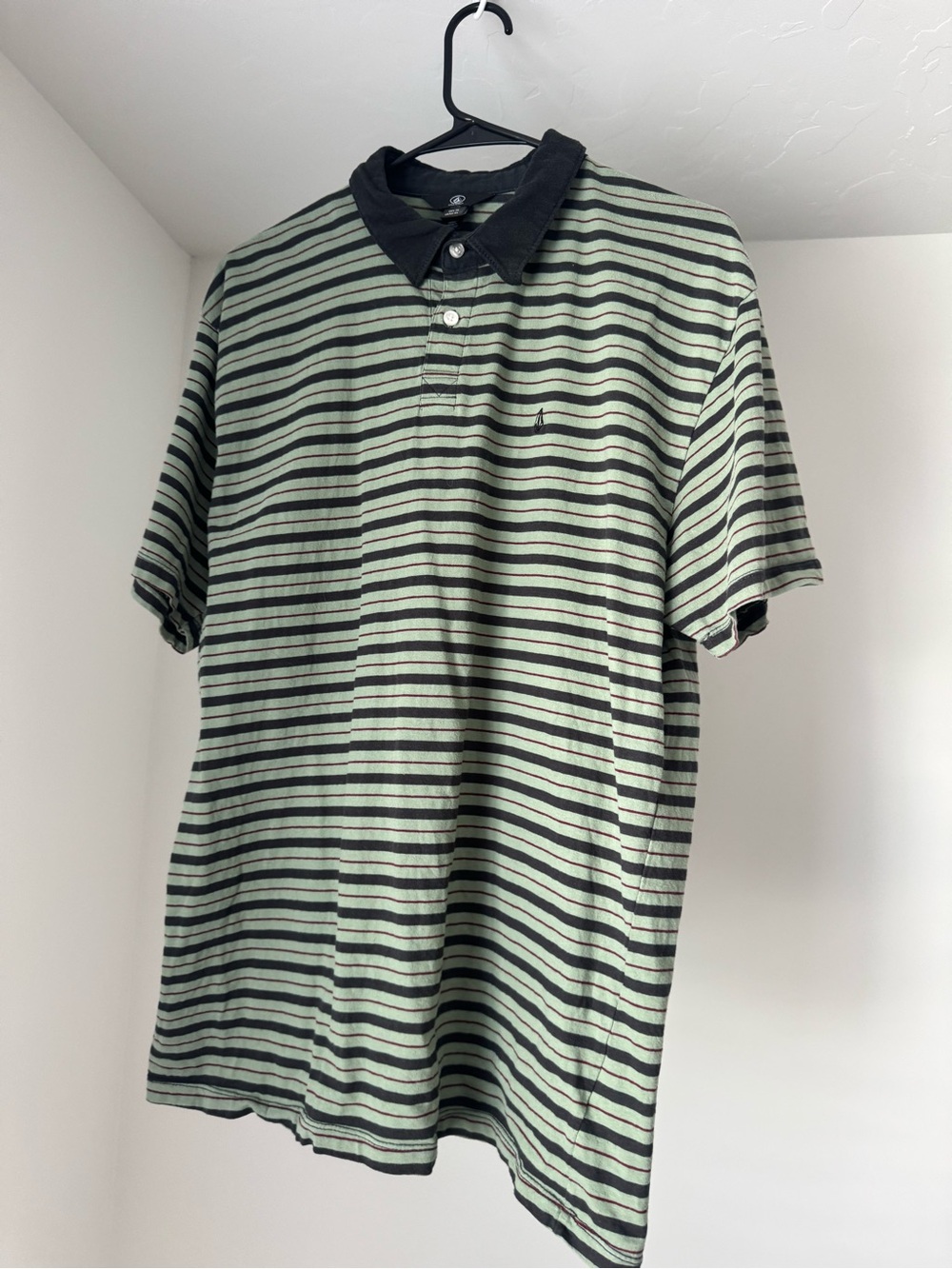 Green and black striped Volcom Polo - XL